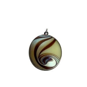 Lundberg Studios Art Deco Swirled Glass Set In Sterling Pendant 1970s Vintage